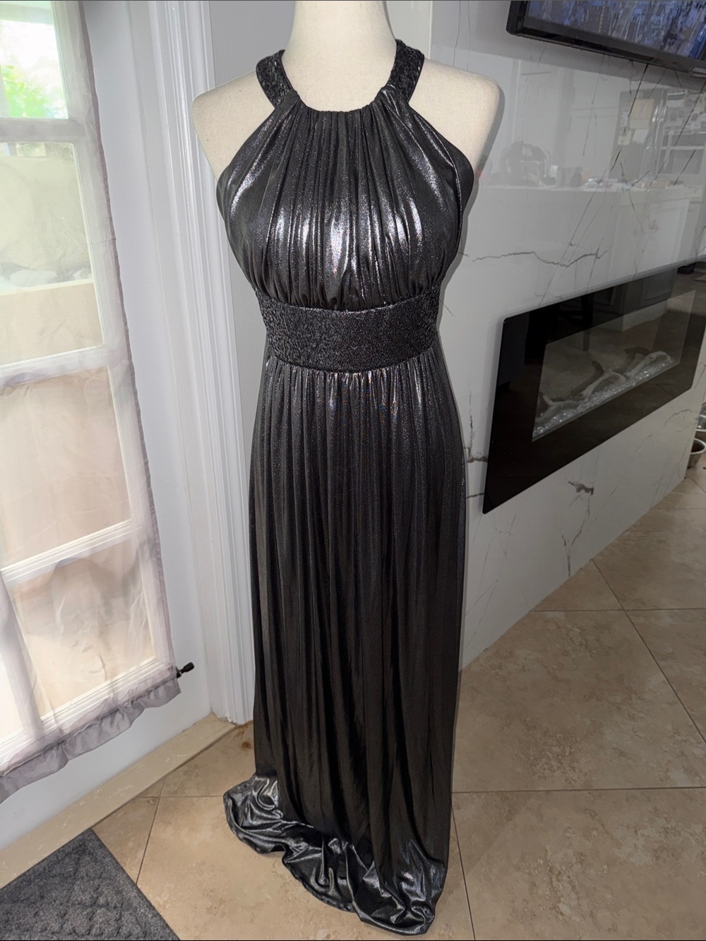 Calvin Klein Metallic Black Halter Maxi Dress